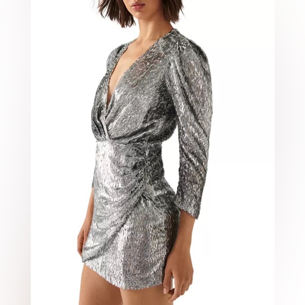🚩 Ba&sh Silver Metallic Mini Dress - Picture 3 of 9